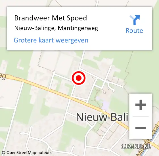 Locatie op kaart van de 112 melding: Brandweer Met Spoed Naar Nieuw-Balinge, Mantingerweg op 15 juli 2024 15:50