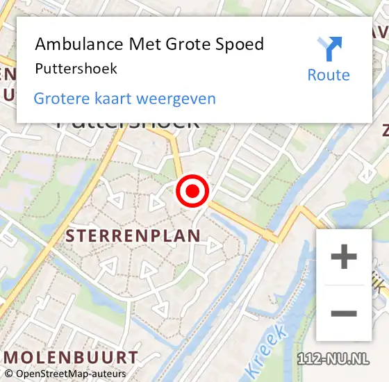 Locatie op kaart van de 112 melding: Ambulance Met Grote Spoed Naar Puttershoek op 15 juli 2024 16:00