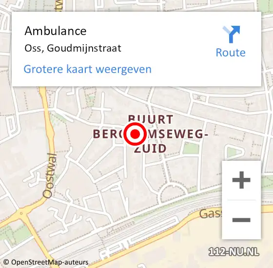 Locatie op kaart van de 112 melding: Ambulance Oss, Goudmijnstraat op 13 oktober 2014 09:29