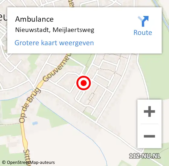 Locatie op kaart van de 112 melding: Ambulance Nieuwstadt, Meijlaertsweg op 17 oktober 2013 13:23