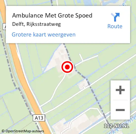 Locatie op kaart van de 112 melding: Ambulance Met Grote Spoed Naar Delft, Rijksstraatweg op 15 juli 2024 16:13