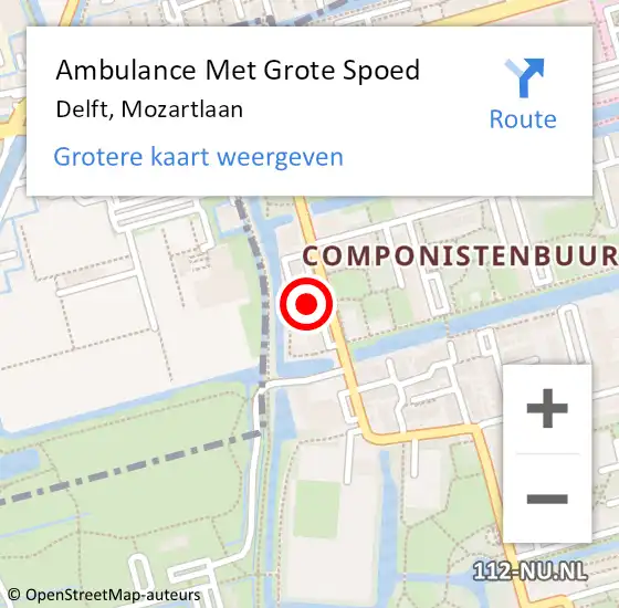 Locatie op kaart van de 112 melding: Ambulance Met Grote Spoed Naar Delft, Mozartlaan op 15 juli 2024 16:17