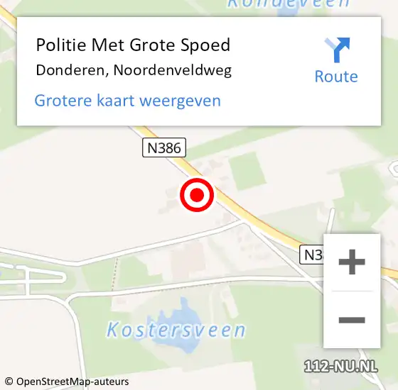 Locatie op kaart van de 112 melding: Politie Met Grote Spoed Naar Donderen, Noordenveldweg op 15 juli 2024 16:22