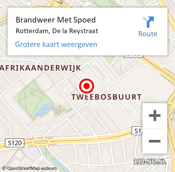 Locatie op kaart van de 112 melding: Brandweer Met Spoed Naar Rotterdam, De la Reystraat op 15 juli 2024 16:29