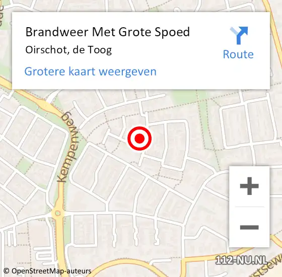 Locatie op kaart van de 112 melding: Brandweer Met Grote Spoed Naar Oirschot, de Toog op 15 juli 2024 16:37