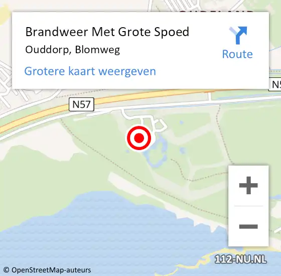 Locatie op kaart van de 112 melding: Brandweer Met Grote Spoed Naar Ouddorp, Blomweg op 15 juli 2024 16:45