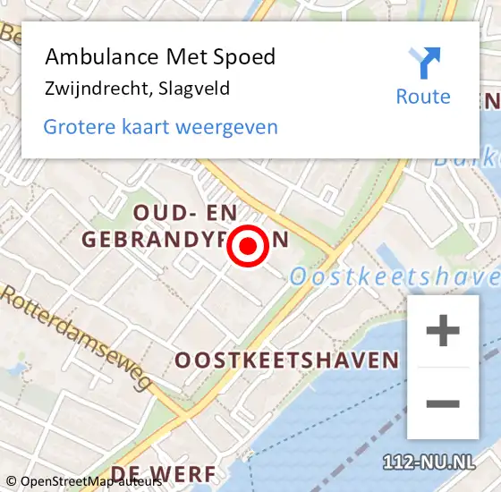 Locatie op kaart van de 112 melding: Ambulance Met Spoed Naar Zwijndrecht, Slagveld op 15 juli 2024 16:47