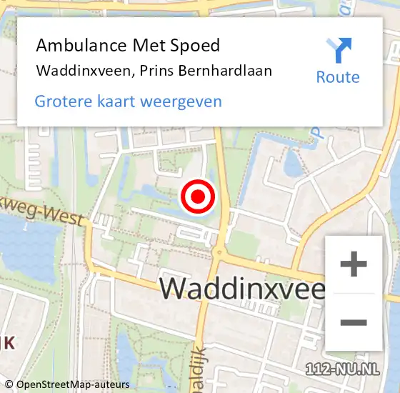 Locatie op kaart van de 112 melding: Ambulance Met Spoed Naar Waddinxveen, Prins Bernhardlaan op 15 juli 2024 16:52