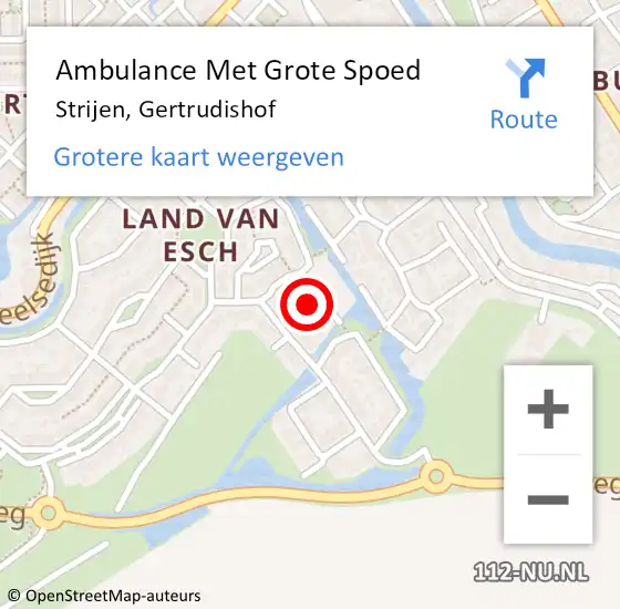 Locatie op kaart van de 112 melding: Ambulance Met Grote Spoed Naar Strijen, Gertrudishof op 15 juli 2024 16:56