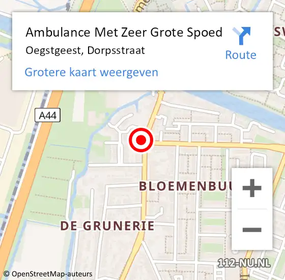 Locatie op kaart van de 112 melding: Ambulance Met Zeer Grote Spoed Naar Oegstgeest, Dorpsstraat op 15 juli 2024 17:04