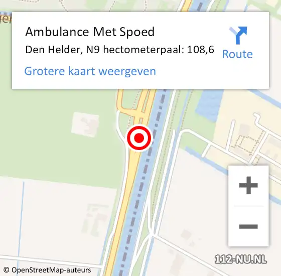 Locatie op kaart van de 112 melding: Ambulance Met Spoed Naar Den Helder, N9 hectometerpaal: 108,6 op 15 juli 2024 17:08