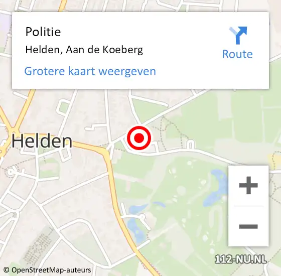 Locatie op kaart van de 112 melding: Politie Helden, Aan de Koeberg op 15 juli 2024 17:14