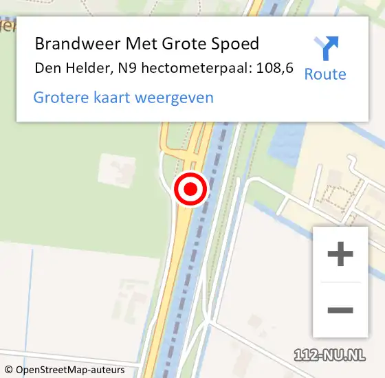 Locatie op kaart van de 112 melding: Brandweer Met Grote Spoed Naar Den Helder, N9 hectometerpaal: 108,6 op 15 juli 2024 17:18