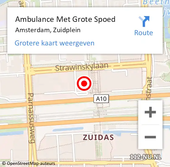 Locatie op kaart van de 112 melding: Ambulance Met Grote Spoed Naar Amsterdam, Zuidplein op 15 juli 2024 17:34