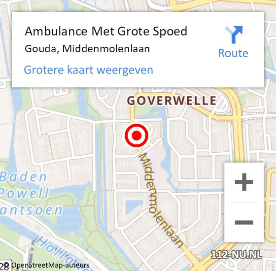 Locatie op kaart van de 112 melding: Ambulance Met Grote Spoed Naar Gouda, Middenmolenlaan op 15 juli 2024 17:36