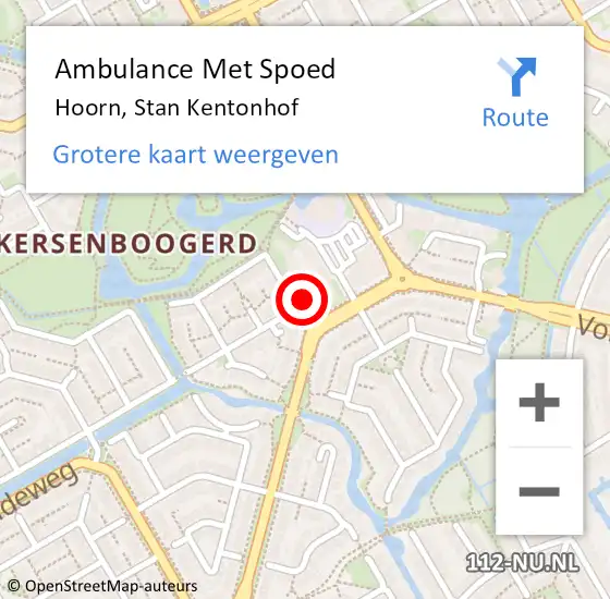 Locatie op kaart van de 112 melding: Ambulance Met Spoed Naar Hoorn, Stan Kentonhof op 15 juli 2024 17:54