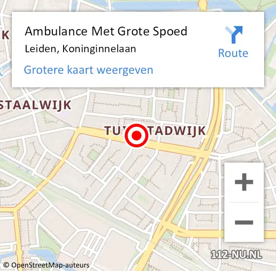 Locatie op kaart van de 112 melding: Ambulance Met Grote Spoed Naar Leiden, Koninginnelaan op 15 juli 2024 17:55