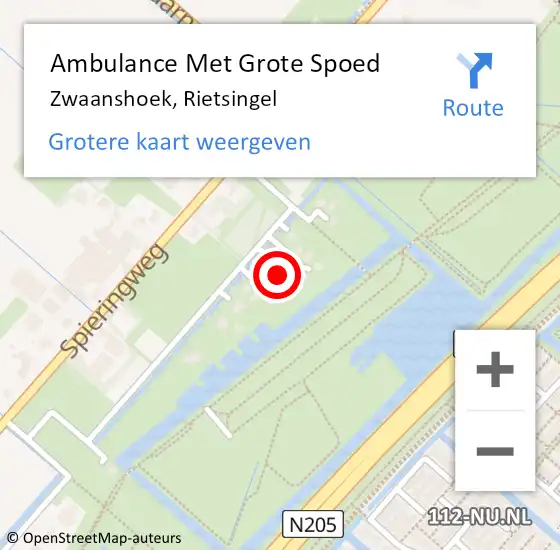 Locatie op kaart van de 112 melding: Ambulance Met Grote Spoed Naar Zwaanshoek, Rietsingel op 15 juli 2024 17:56