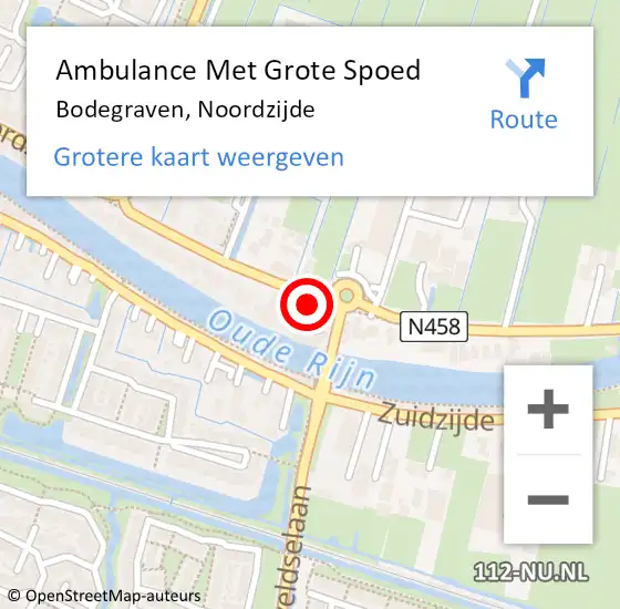 Locatie op kaart van de 112 melding: Ambulance Met Grote Spoed Naar Bodegraven, Noordzijde op 15 juli 2024 18:03