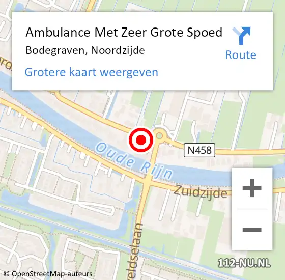 Locatie op kaart van de 112 melding: Ambulance Met Zeer Grote Spoed Naar Bodegraven, Noordzijde op 15 juli 2024 18:04