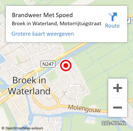 Locatie op kaart van de 112 melding: Brandweer Met Spoed Naar Broek in Waterland, Motorrijtuigstraat op 15 juli 2024 18:12