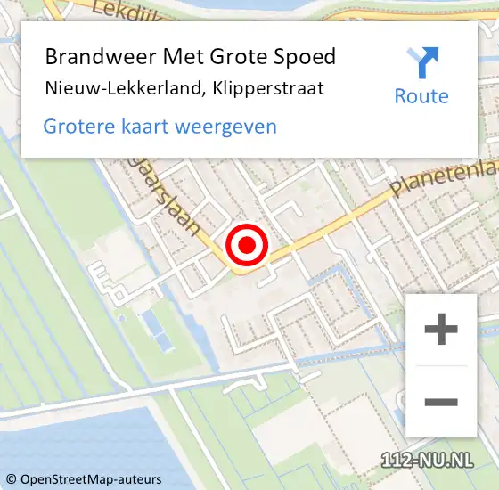 Locatie op kaart van de 112 melding: Brandweer Met Grote Spoed Naar Nieuw-Lekkerland, Klipperstraat op 15 juli 2024 18:24