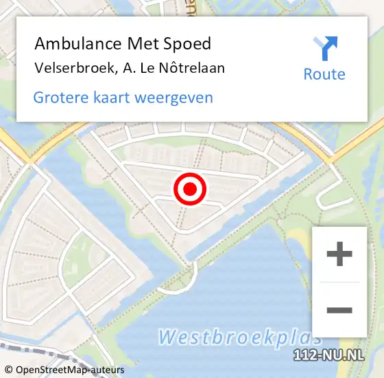 Locatie op kaart van de 112 melding: Ambulance Met Spoed Naar Velserbroek, A. Le Nôtrelaan op 15 juli 2024 18:30