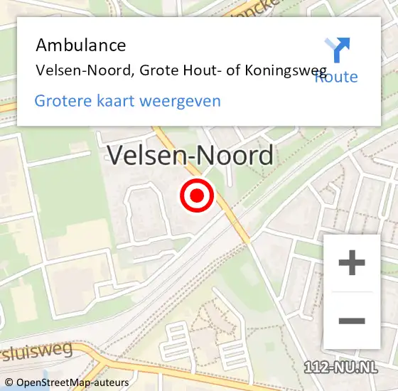 Locatie op kaart van de 112 melding: Ambulance Velsen-Noord, Grote Hout- of Koningsweg op 15 juli 2024 18:37