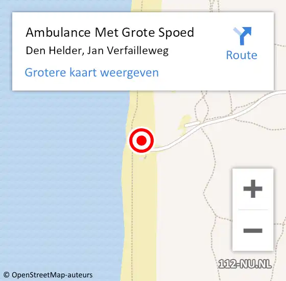 Locatie op kaart van de 112 melding: Ambulance Met Grote Spoed Naar Den Helder, Jan Verfailleweg op 15 juli 2024 18:38