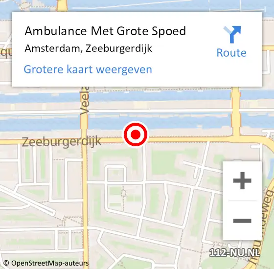 Locatie op kaart van de 112 melding: Ambulance Met Grote Spoed Naar Amsterdam, Zeeburgerdijk op 15 juli 2024 19:08