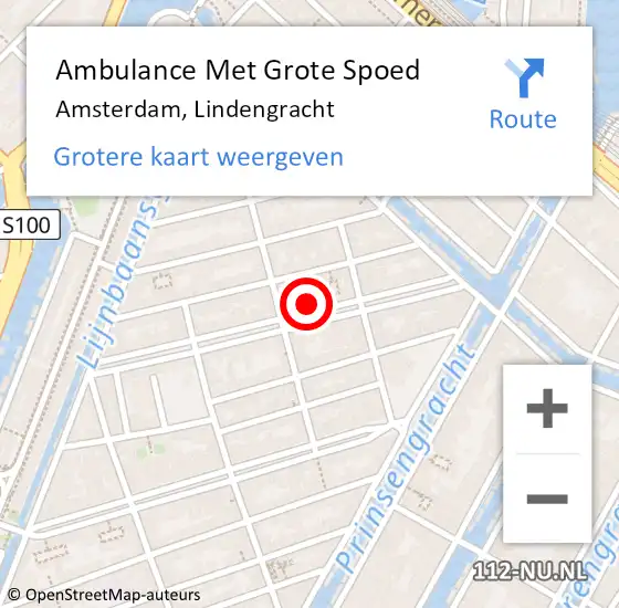 Locatie op kaart van de 112 melding: Ambulance Met Grote Spoed Naar Amsterdam, Lindengracht op 15 juli 2024 19:14