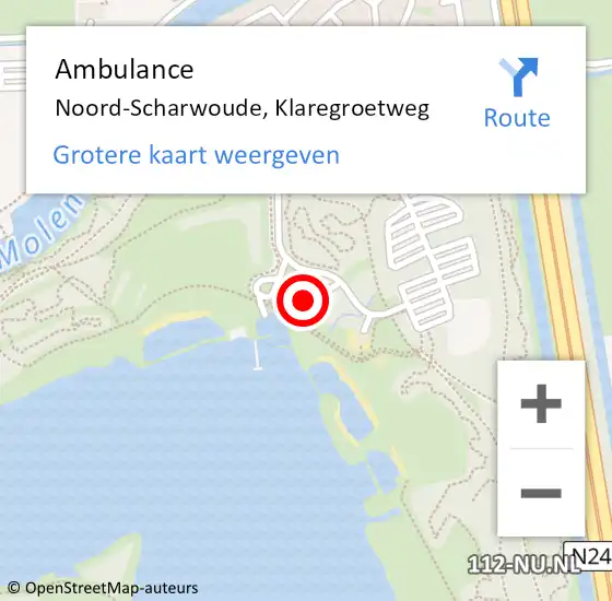 Locatie op kaart van de 112 melding: Ambulance Noord-Scharwoude, Klaregroetweg op 15 juli 2024 19:14