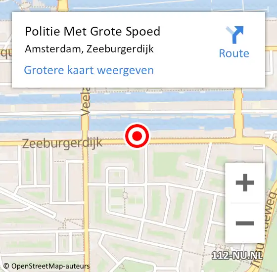 Locatie op kaart van de 112 melding: Politie Met Grote Spoed Naar Amsterdam, Zeeburgerdijk op 15 juli 2024 19:21