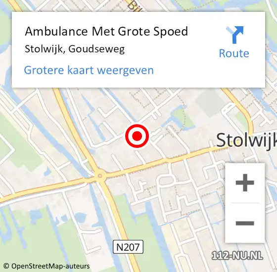 Locatie op kaart van de 112 melding: Ambulance Met Grote Spoed Naar Stolwijk, Goudseweg op 15 juli 2024 19:39