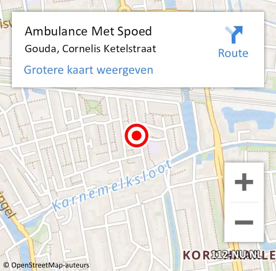 Locatie op kaart van de 112 melding: Ambulance Met Spoed Naar Gouda, Cornelis Ketelstraat op 15 juli 2024 19:42