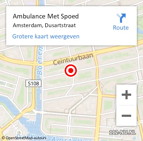 Locatie op kaart van de 112 melding: Ambulance Met Spoed Naar Amsterdam, Dusartstraat op 15 juli 2024 19:51