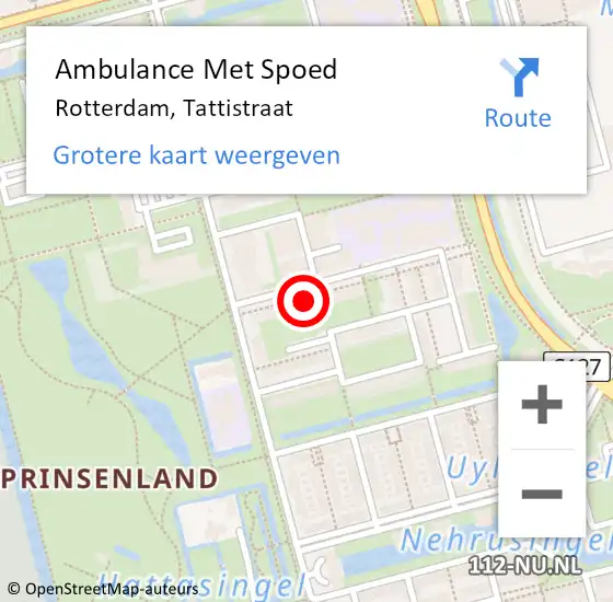 Locatie op kaart van de 112 melding: Ambulance Met Spoed Naar Rotterdam, Tattistraat op 15 juli 2024 19:59