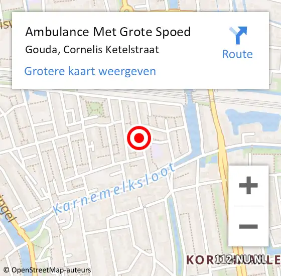 Locatie op kaart van de 112 melding: Ambulance Met Grote Spoed Naar Gouda, Cornelis Ketelstraat op 15 juli 2024 20:01