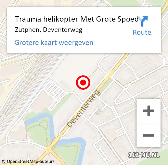 Locatie op kaart van de 112 melding: Trauma helikopter Met Grote Spoed Naar Zutphen, Deventerweg op 15 juli 2024 20:08