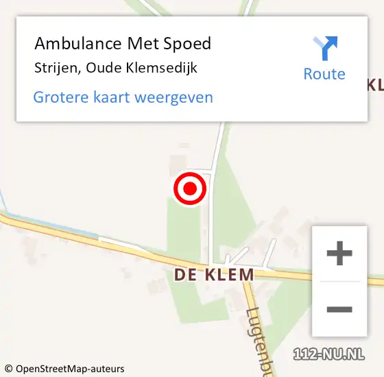 Locatie op kaart van de 112 melding: Ambulance Met Spoed Naar Strijen, Oude Klemsedijk op 15 juli 2024 20:10