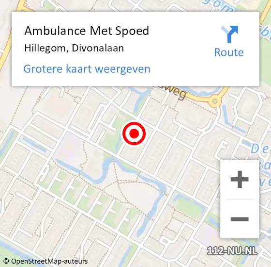 Locatie op kaart van de 112 melding: Ambulance Met Spoed Naar Hillegom, Divonalaan op 15 juli 2024 20:34