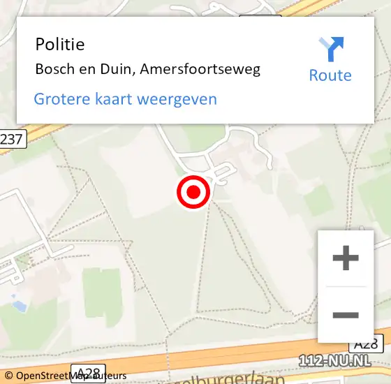 Locatie op kaart van de 112 melding: Politie Bosch en Duin, Amersfoortseweg op 15 juli 2024 20:53