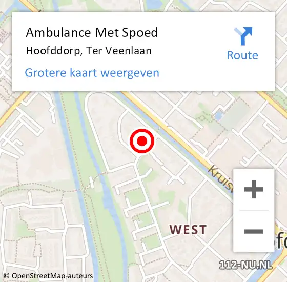 Locatie op kaart van de 112 melding: Ambulance Met Spoed Naar Hoofddorp, Ter Veenlaan op 15 juli 2024 20:54