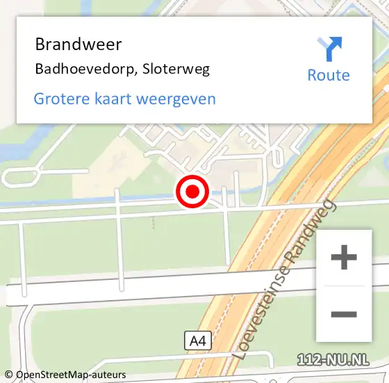 Locatie op kaart van de 112 melding: Brandweer Badhoevedorp, Sloterweg op 15 juli 2024 20:57