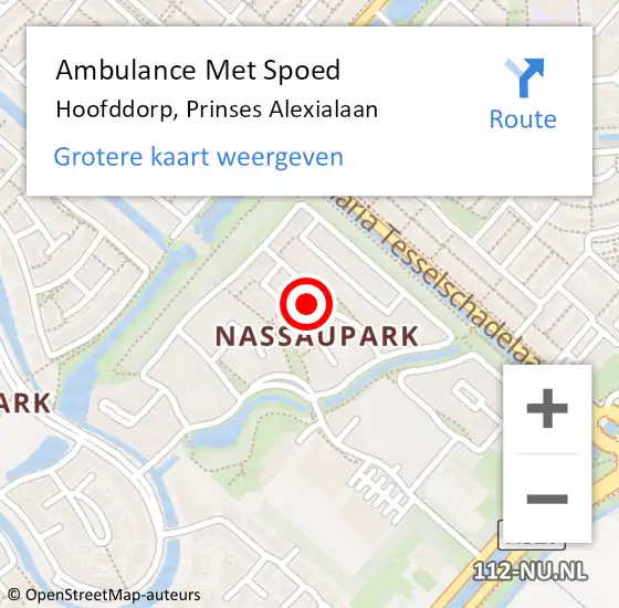 Locatie op kaart van de 112 melding: Ambulance Met Spoed Naar Hoofddorp, Prinses Alexialaan op 15 juli 2024 21:10