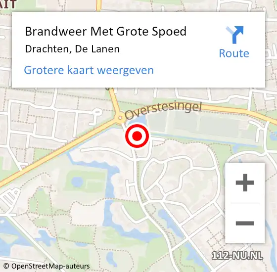 Locatie op kaart van de 112 melding: Brandweer Met Grote Spoed Naar Drachten, De Lanen op 15 juli 2024 21:24