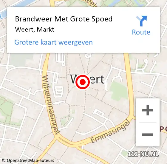 Locatie op kaart van de 112 melding: Brandweer Met Grote Spoed Naar Weert, Markt op 15 juli 2024 21:34