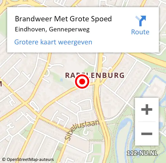 Locatie op kaart van de 112 melding: Brandweer Met Grote Spoed Naar Eindhoven, Genneperweg op 15 juli 2024 21:39