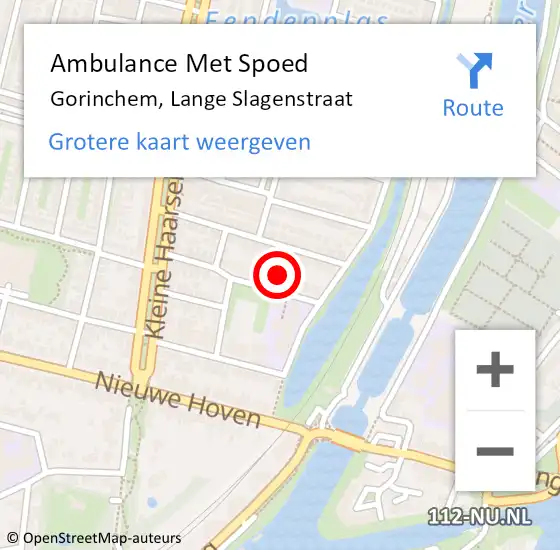 Locatie op kaart van de 112 melding: Ambulance Met Spoed Naar Gorinchem, Lange Slagenstraat op 15 juli 2024 21:49