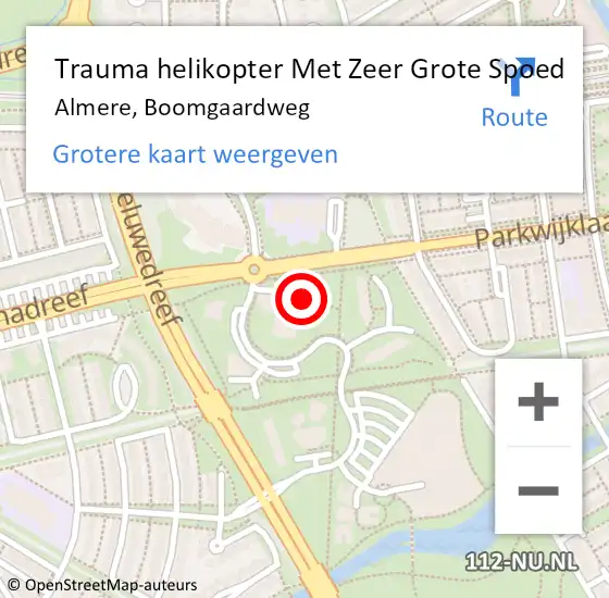 Locatie op kaart van de 112 melding: Trauma helikopter Met Zeer Grote Spoed Naar Almere, Boomgaardweg op 15 juli 2024 22:28